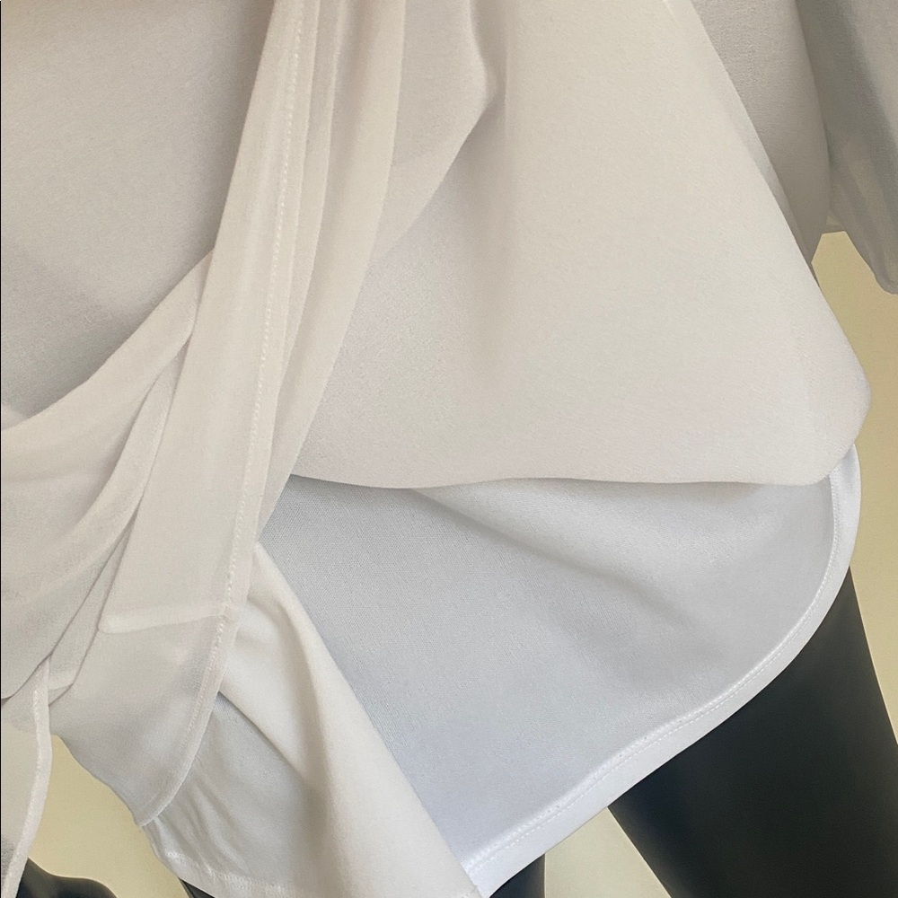 Donna Karan White Sheer Ruffle Sleeve Blouse - Picture 10 of 12